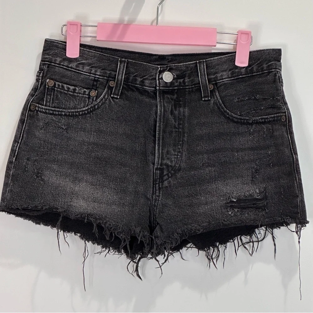 Levi’s 501 Cutoff Jean Shorts High Rise Denim Black Size 27 Festival Summer Chic